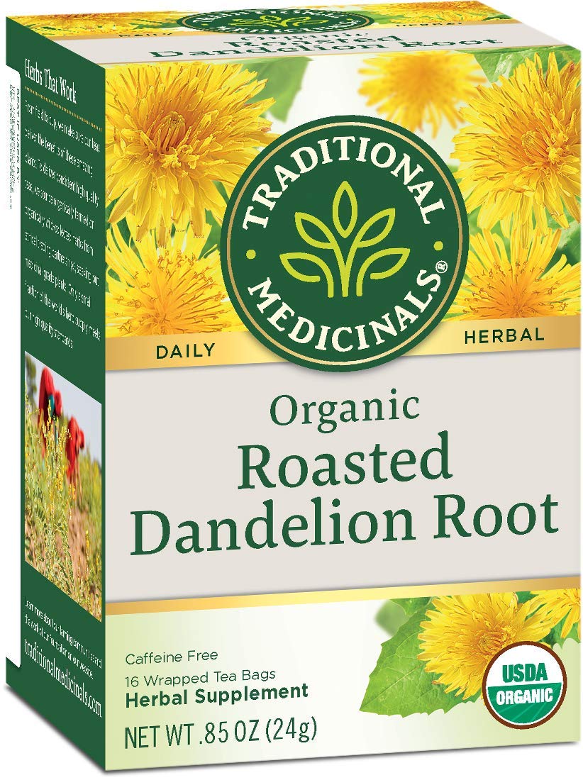 TRADITIONAL MEDICINALS Organic Roasted Dandelion Root, 16 Count (2 Pack)