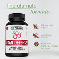 Thumbnail for Zhou Cran-Defense - Cranberry Pills for Women & Men, D Mannose with Cranberry Extract, 1000 mg D-Mannose Per Serving for Urinary Tract Health, Antioxidant Support - 60 Veggie Capsules