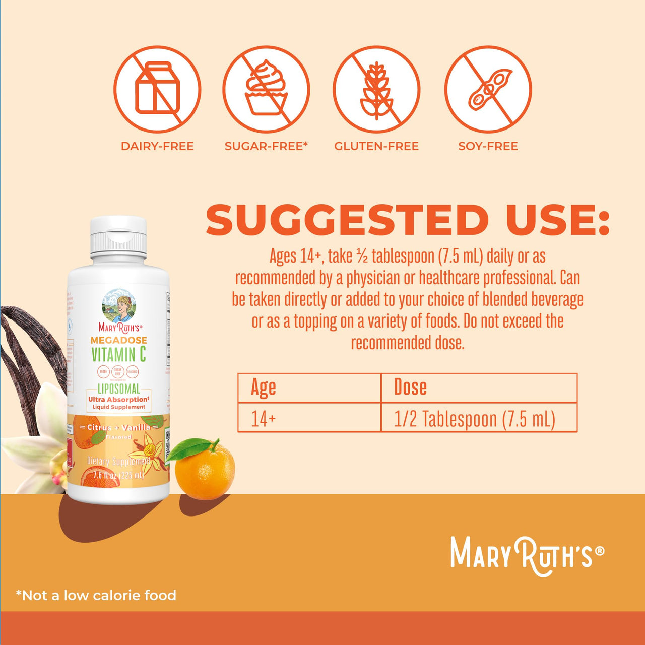 MaryRuth's Megadose Liquid Vitamin C Liposomal | 500 mg Per Serving | Ultra Absorption | Immunity | Antioxidant Support | Collagen Formation | Vegan | Gluten Free | Sugar Free | 7.6 Oz | 30 Servings