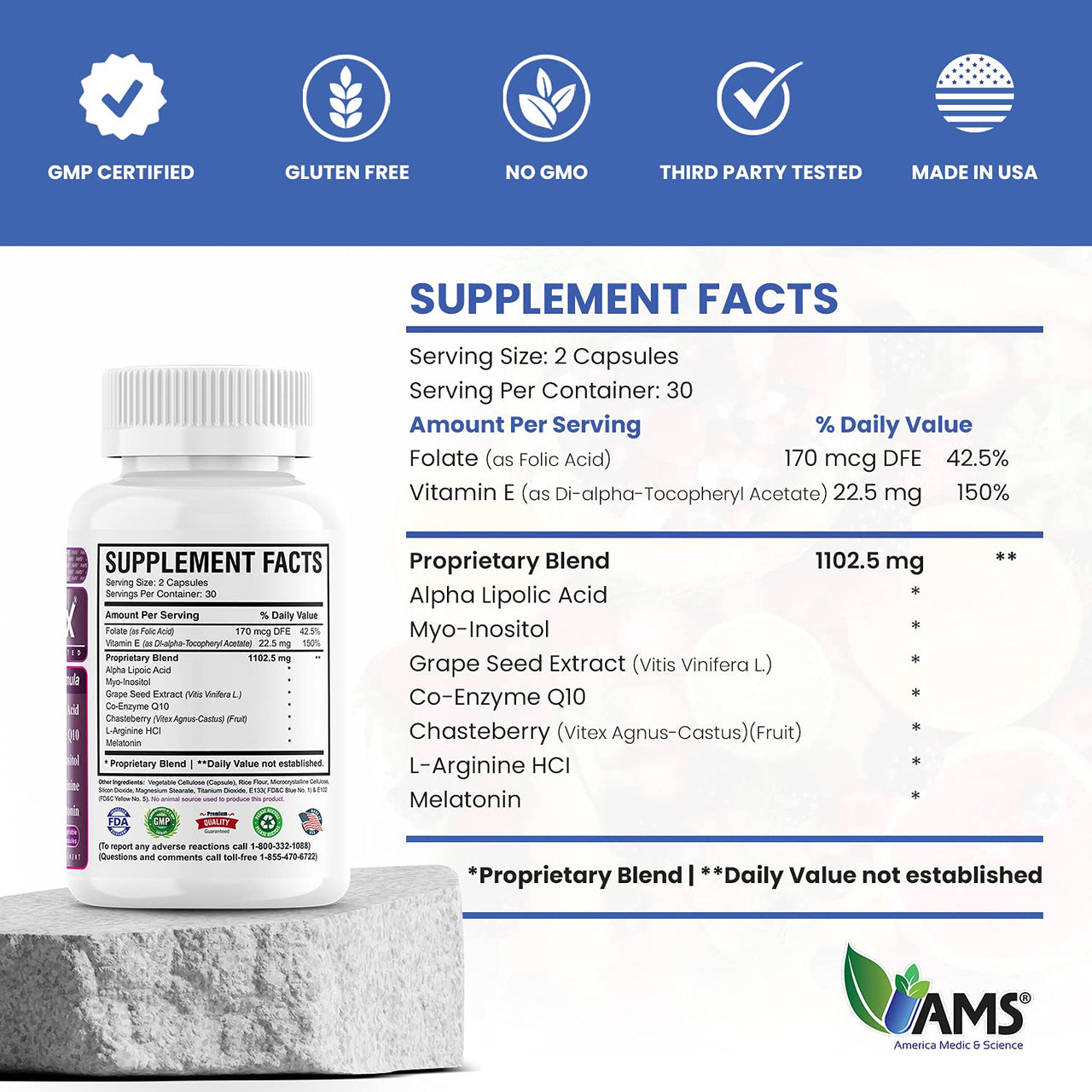 America Medic & Science OVA-Max Prenatal Vitamins for Women (120 Capsules) Boosts Fertility and Ovulation | Pregnancy Aid and Female Preconception Supplements with CoQ10, Folic Acid, and Myo-Inositol