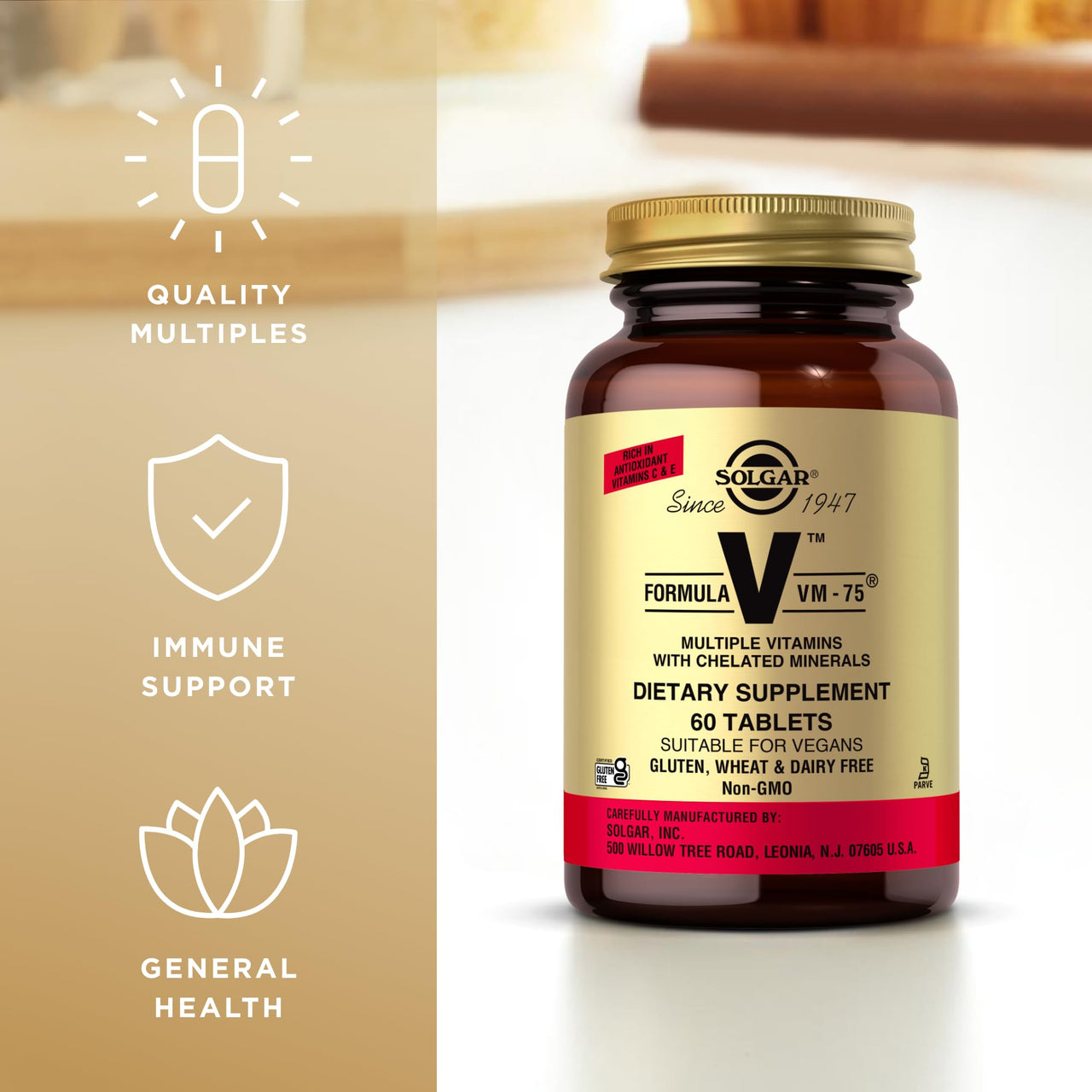 Solgar Formula VM-75, 60 Tablets - Multivitamin with Chelated Minerals - Vitamin A, B6, B12, C, D, E - Biotin, Magnesium, Calcium, Iron, Zinc - Vegan, Gluten Free, Dairy Free, Kosher - 60 Servings
