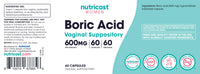 Thumbnail for Nutricost Boric Acid 600mg, 60 Capsules - Vaginal Suppository - Non-GMO - for Women