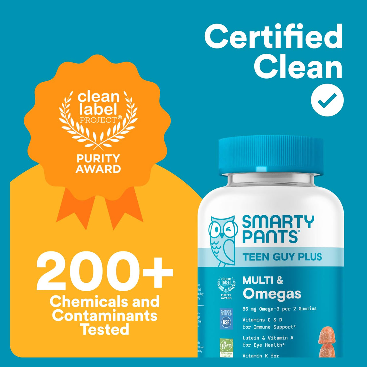 SmartyPants Teen Guy Multivitamin Gummies, Omega 3 (DHA/EPA), Vitamin D3, C, Vitamin B12, B6, A, K & Zinc, Folate, Gluten Free, Fruit Flavor, 60 Count (30 Day Supply)