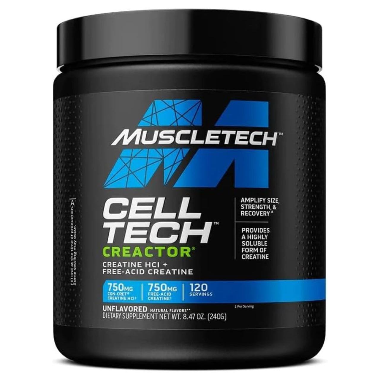 MuscleTech Cell-Tech Creactor Creatine HCl Powder,Post Workout Muscle Builder for Men & Women ,Creatine Hydrochloride + Free-Acid,Unflavored (120 Servings),8.47 oz
