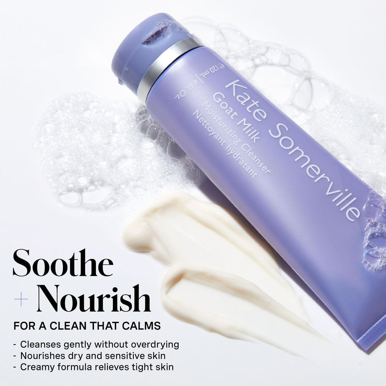 Kate Somerville Goat Milk Moisturizing Cleanser - Gentle Daily Face Wash for Sensitive Skin, Relieves Dry Skin & Tightness, 4 Fl Oz