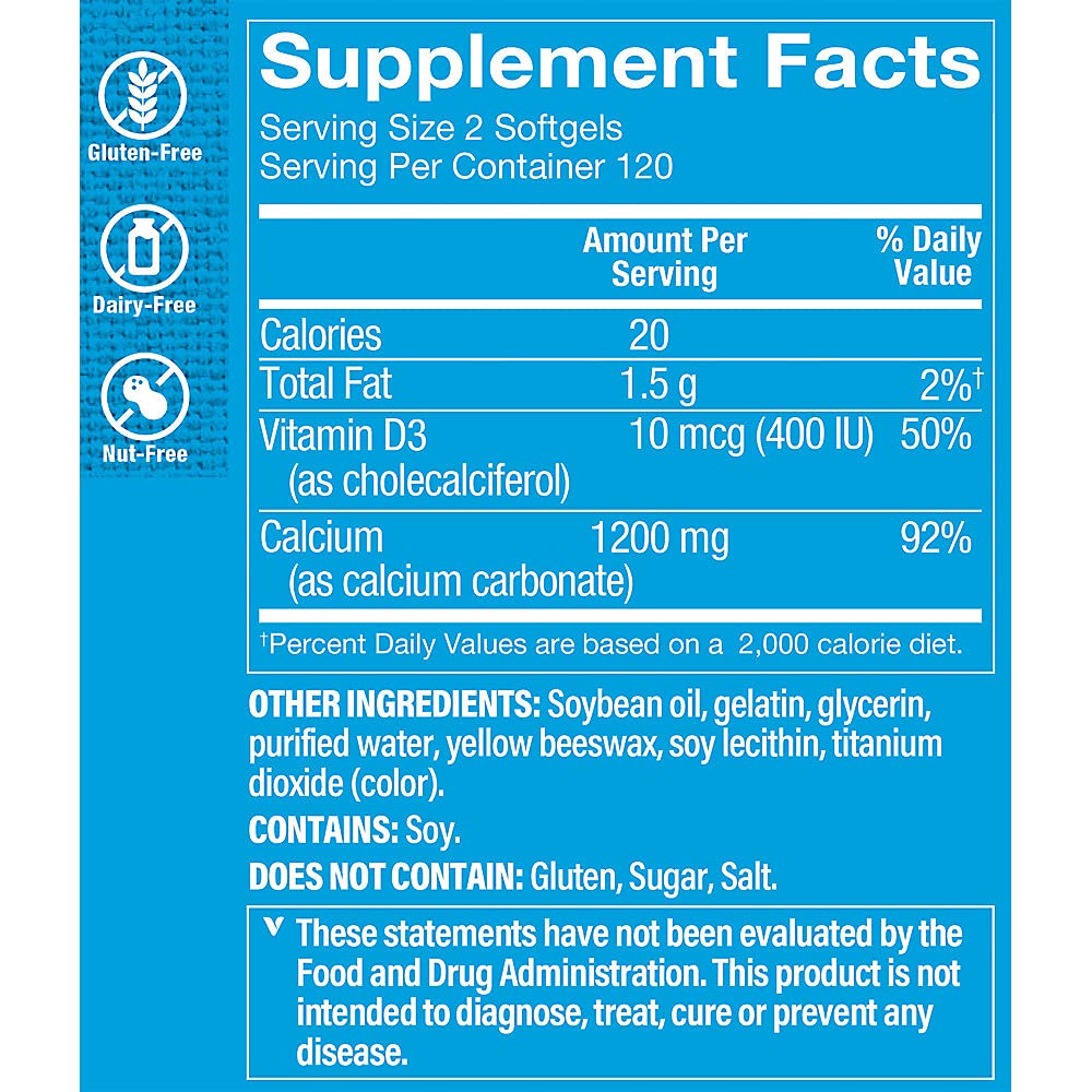 The Vitamin Shoppe Calcium 1,200MG - with Vitamin D3 for Bone Strength, Teeth Health & Overall Support, Daily Mineral (240 Softgels)