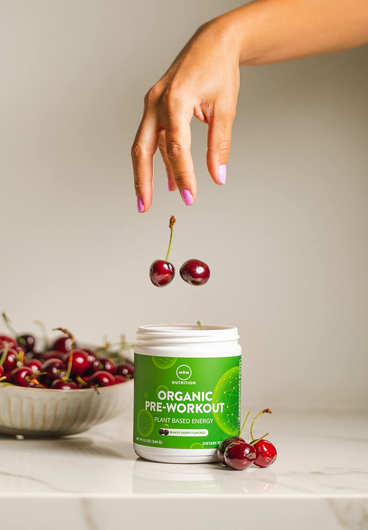 MRM Nutrition Organic Pre-Workout Powder - Women & Men, 150 mg Natural Caffeine & Adaptogens, Pure Energy, Focus & Blood Flow, Vegan, Certified Organic, Non-GMO - 20 Servings, Black Cherry Flavor