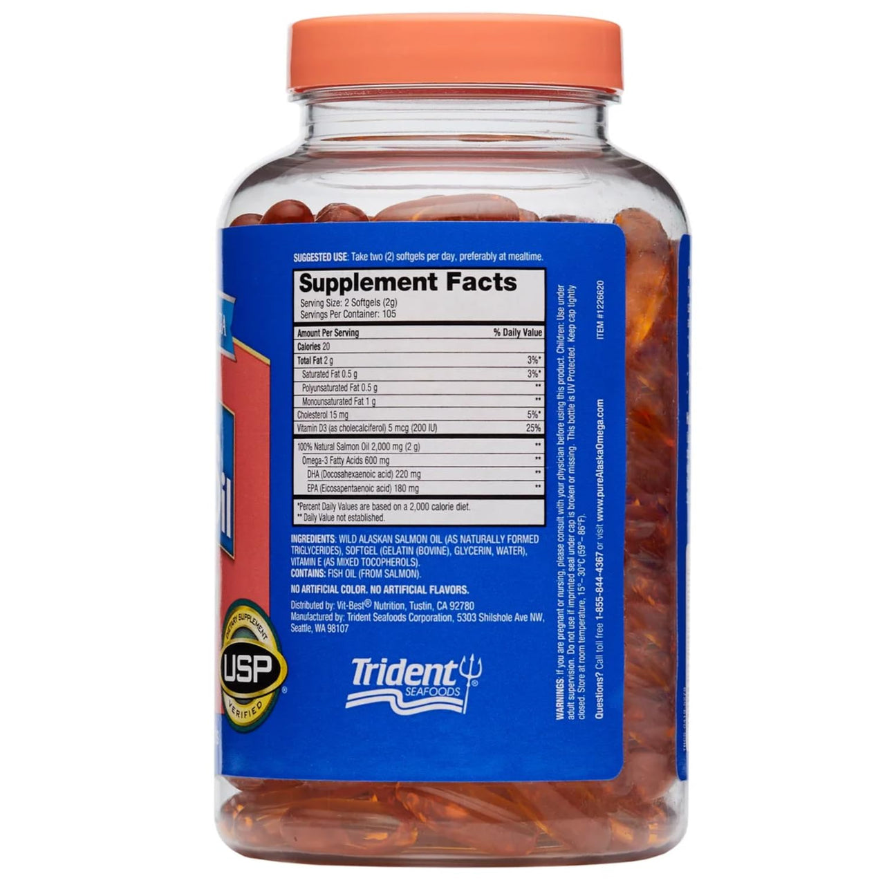 Omega-3 Wild Alaskan Salmon Oil 1000mg Softgels - Omega 3, Wild Alaskan Fish Oil, Softgels, Salmon Oil for Humans - 210 Count (Pack of 1)