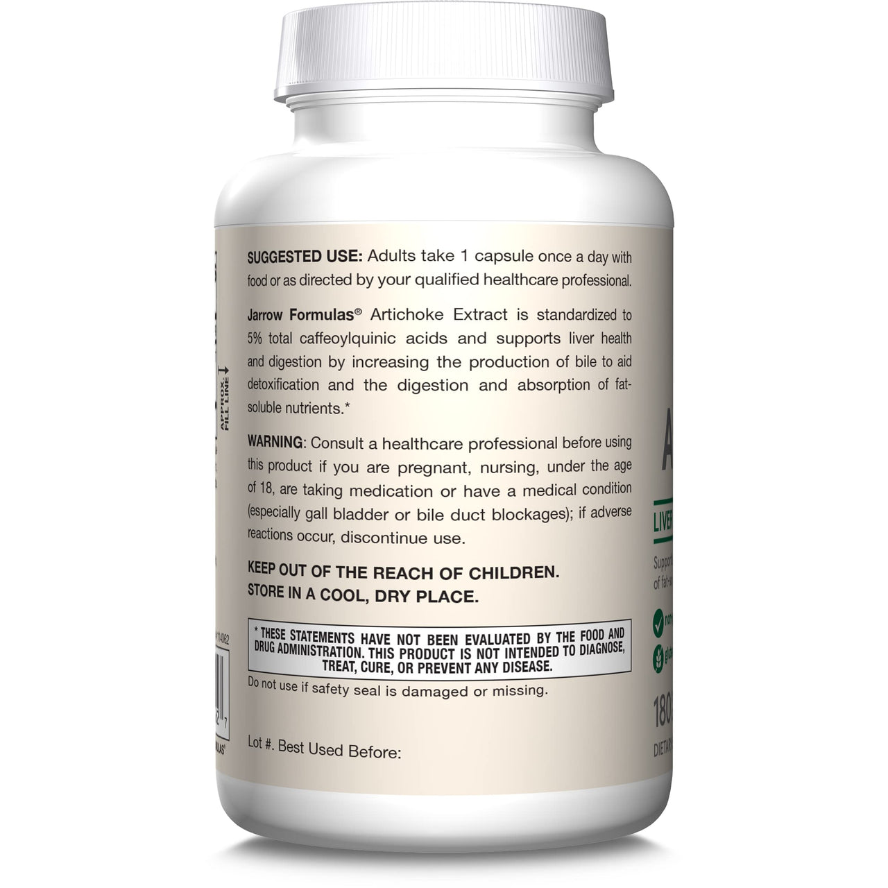 Jarrow Formulas Artichoke 500 mg - Standardized Artichoke Extract - 180 Servings (Veggie Caps) Support Liver Health & Digestion - Dietary Supplement - Non-GMO - Gluten Free - Vegan