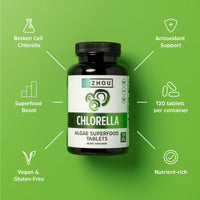 Thumbnail for Zhou Chlorella Tablets - Chlorella Supplement, Chlorophyll Vitamins, Pure Green Algae Superfood, Nutrient Rich Super Food Pills, Broken Cell Wall - 120 Vegan Tablets
