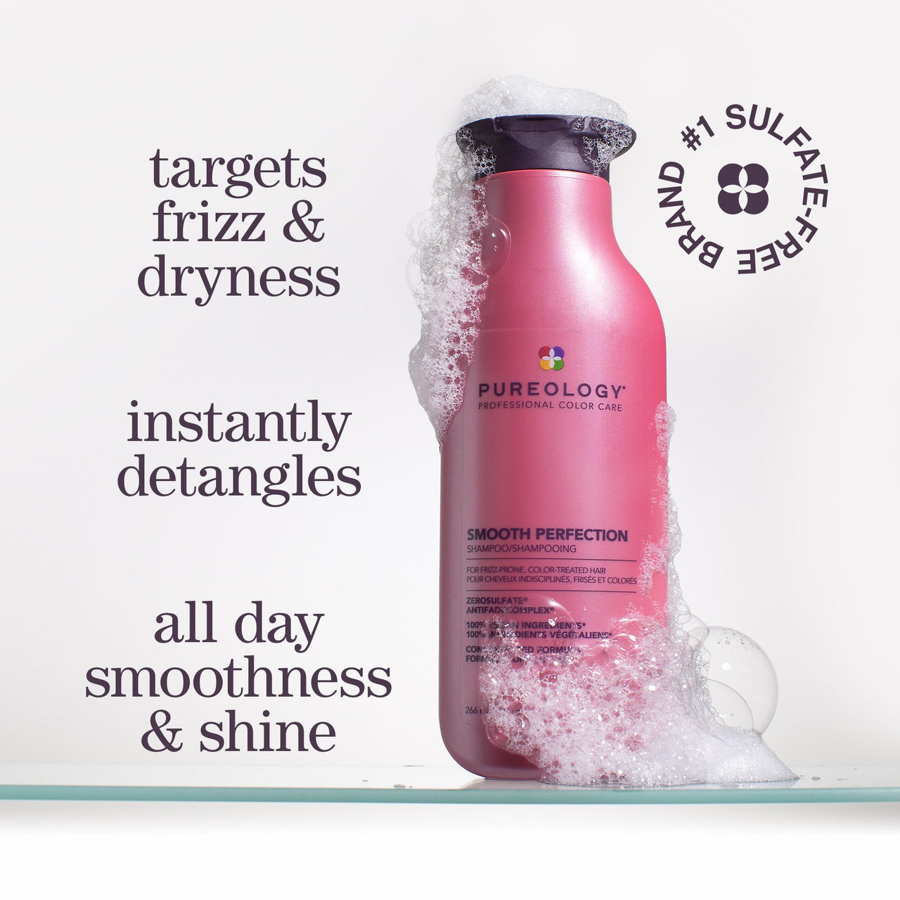 Pureology Smooth Perfection Shampoo - For Frizzy and Color Treated Hair, Smooths Hair & Controls Frizz, Sulfate-Free & Vegan, 33 Fl Oz