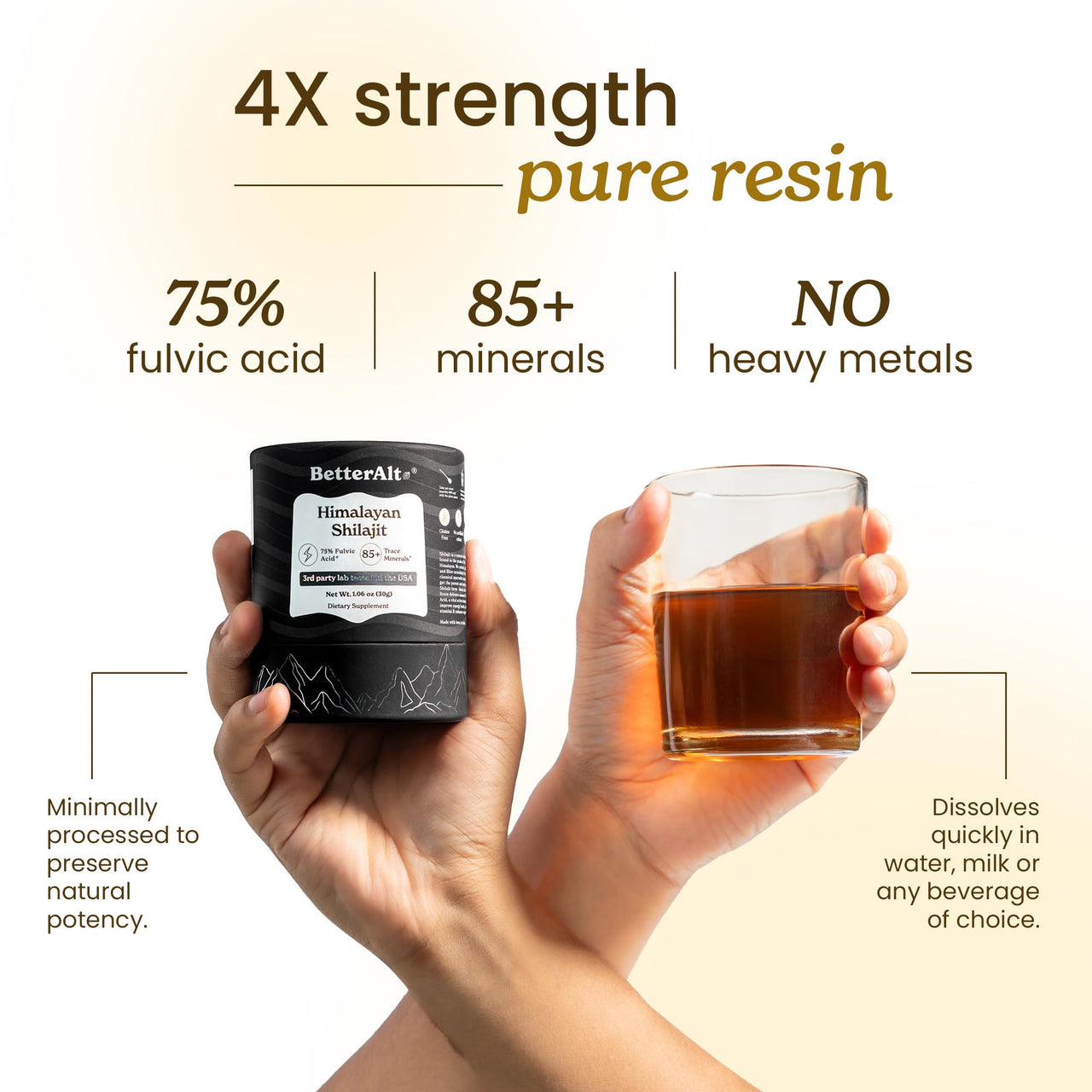 Better Alt Pure Himalayan Shilajit Resin Pack of 1 High Potency Gold Grade 75 Servings for Energy Boost & Immune Support, 85+ Trace Minerals, 75%+ Fulvic Acid, with Lab Test Report,400 mg
