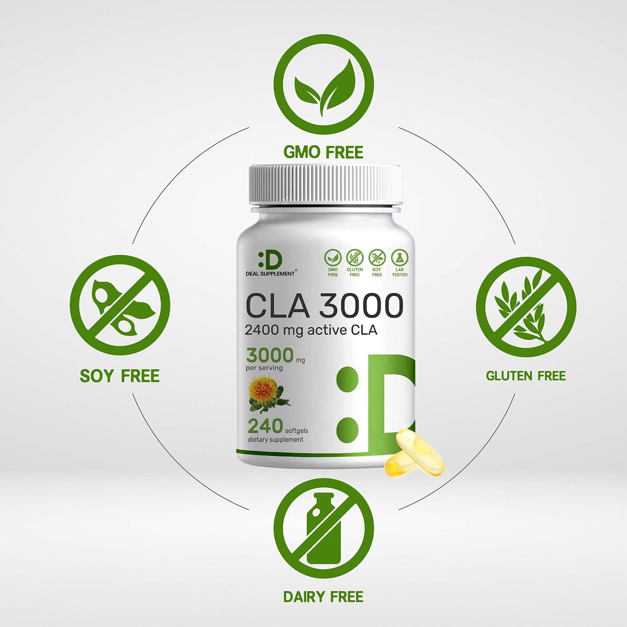 Ultra Strength CLA 3000mg | 240 Softgels, Active Conjugated Linoleic Acid from Safflower Oil