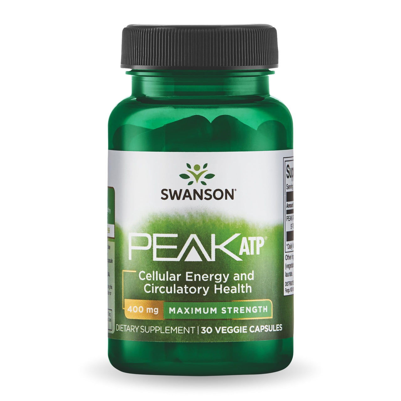 Swanson Maximum Strength Peak ATP-Natural Supplement Promoting Cellular Energy Support-Supports Physical Performance and Promotes Healthy Blood Flow Support-(30 Veggie Capsules, 400mg Each) 1 Pack