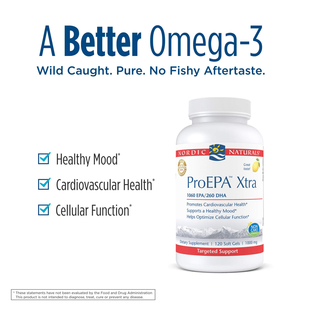 Nordic Naturals ProEPA Xtra, Lemon - 120 Soft Gels - 1640 mg Omega-3 - High-Intensity EPA Formula for Positive Mood, Heart Health & Cellular Function - Non-GMO - 60 Servings