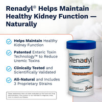 Thumbnail for Renadyl Kidney Probiotic Supplement | Urea, Creatinine, & Uric Acid Support | 45 Billion CFUs | Clinically Tested, Non-GMO, & Made in USA, 180 Capsules (3 Bottles, 3 Month Supply)