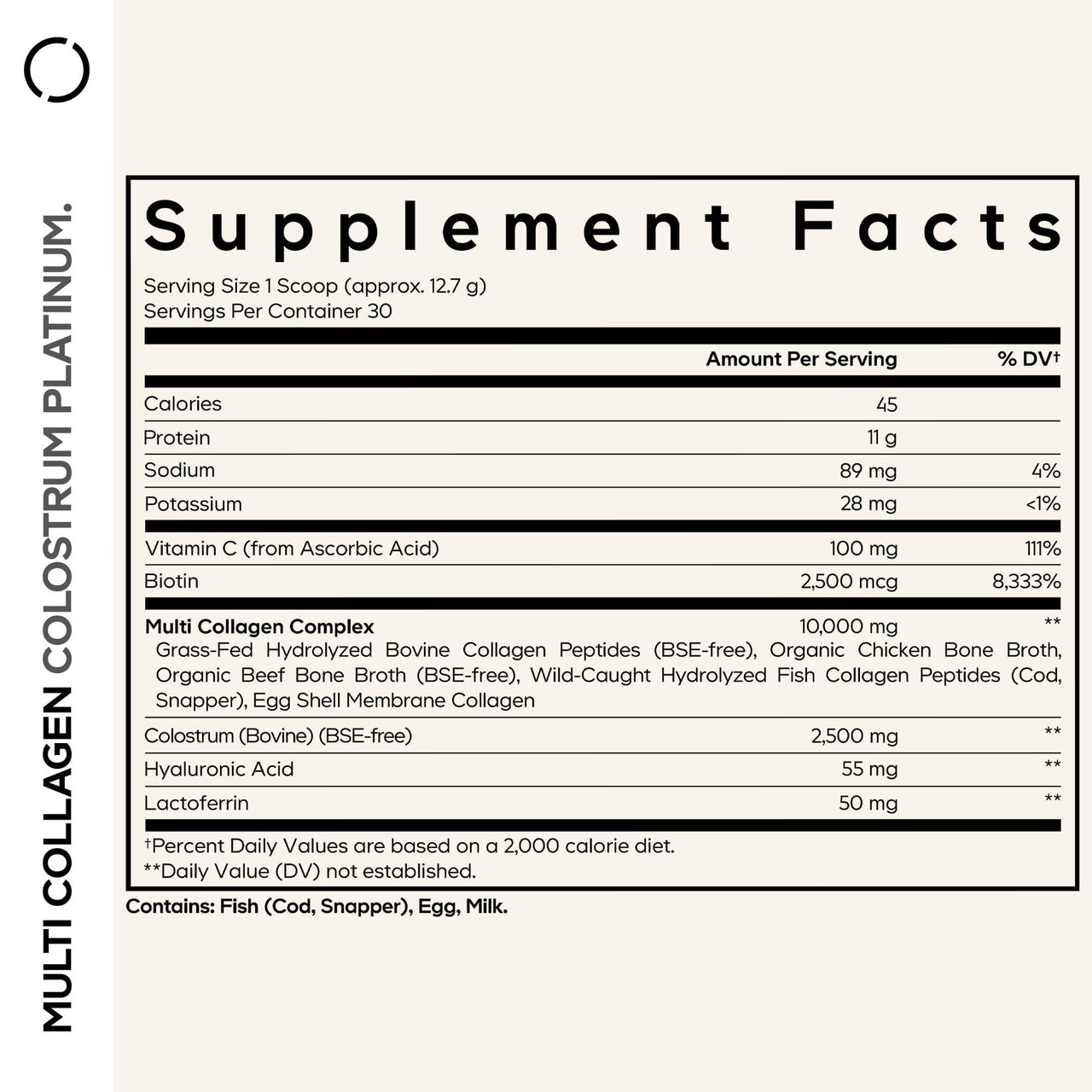 Codeage Multi Collagen Colostrum Powder Platinum - Hydrolyzed Grass-Fed Bovine Collagen Peptides, Grass-Fed Bovine Colostrum Supplement, Vitamin C, Biotin, Hyaluronic Acid, Lactoferrin - 13.4 Oz.