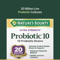 Thumbnail for Nature's Bounty Probiotic 10 Daily Probiotic Supplement for Digestive, Immune, and Upper Respiratory Support, Ultra Strength, 30 Capsules 1 Pack