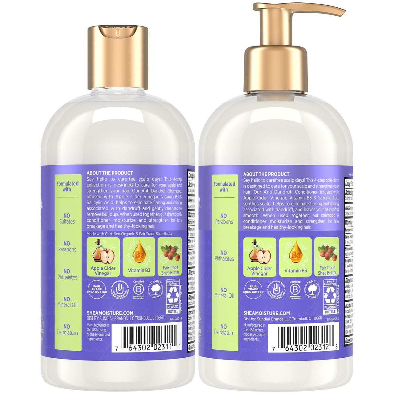 SheaMoisture Anti-Dandruff Shampoo & Conditioner – Apple Cider Vinegar, Shea Butter, 3% Salicylic Acid for Itchy Scalp Relief, 13 Oz Ea