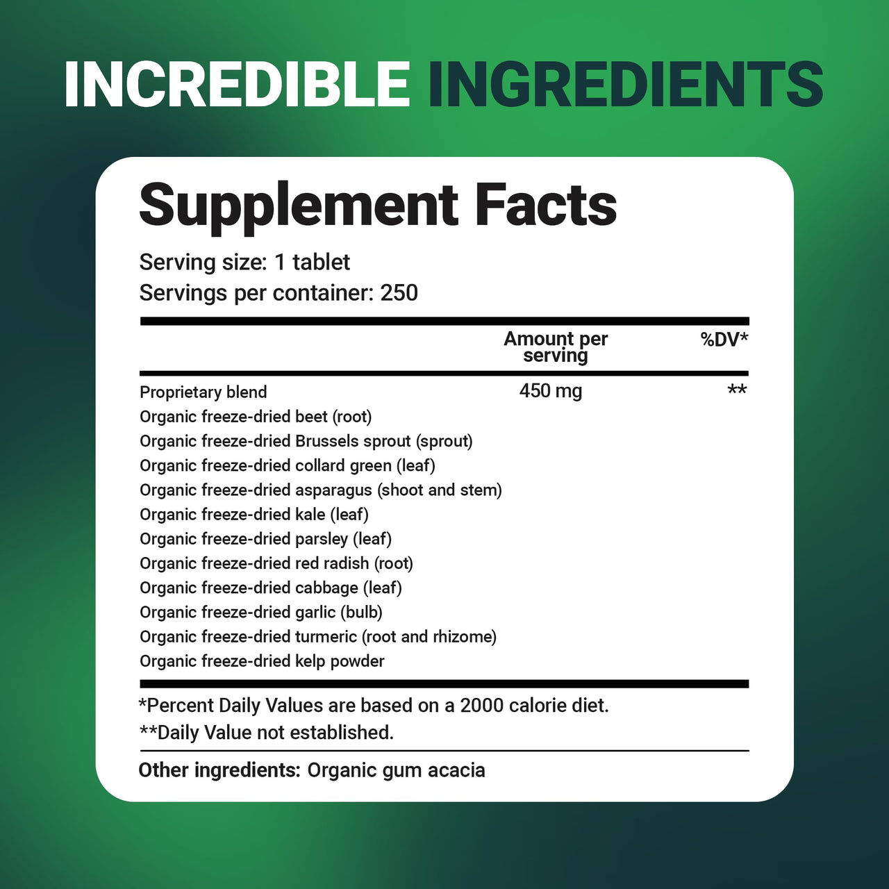Dr. Berg's Greens Superfood Cruciferous Vegetable Tablets - Vegetable Supplements for Adults w/ 11 Phytonutrient Super Greens Tablets - Energy, Immune System & Liver Veggie Tablets - 250 Tablets
