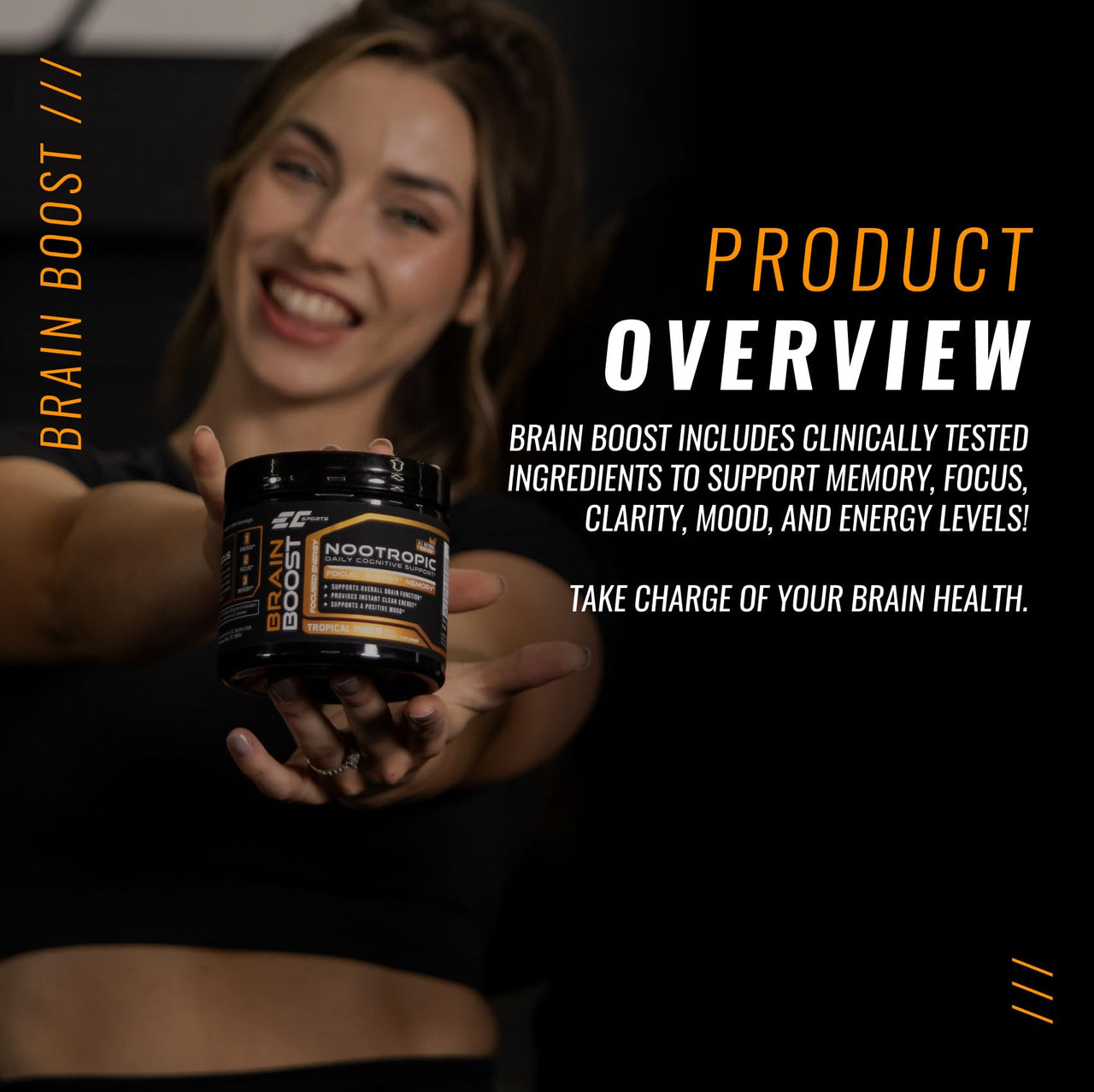 EC Sports Brain Boost Tropical Punch Nootropic Supplement for Focus, Faster Processing, Instant Energy & Performance w/ 18 Nootropics - 30 Servings