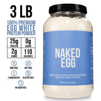 Thumbnail for Naked 3LB Non-GMO Egg White Protein Supplement Powder, Unflavored, No Additives, Paleo, Dairy Free, Gluten Free, Soy Free – 25g Protein, 44 Servings, 3 pounds
