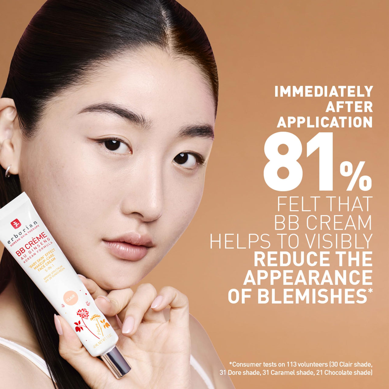 Erborian BB Cream with Ginseng, Doré (Golden/Tan) - Lightweight Buildable Coverage with SPF 20 & Ultra-Soft Matte Finish Minimizes Pores & Imperfections - Korean Face Skincare - 0.5 Oz