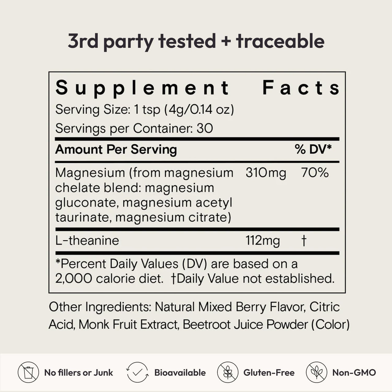 Moon Juice Magnesi-Om Magnesium Powder Supplement - Chelated Magnesium Complex + L-Theanine Blend for Rest, Relaxation & Regularity - Vegan, Non-GMO & No Sugar, Berry, 4.2 oz, 30 Servings