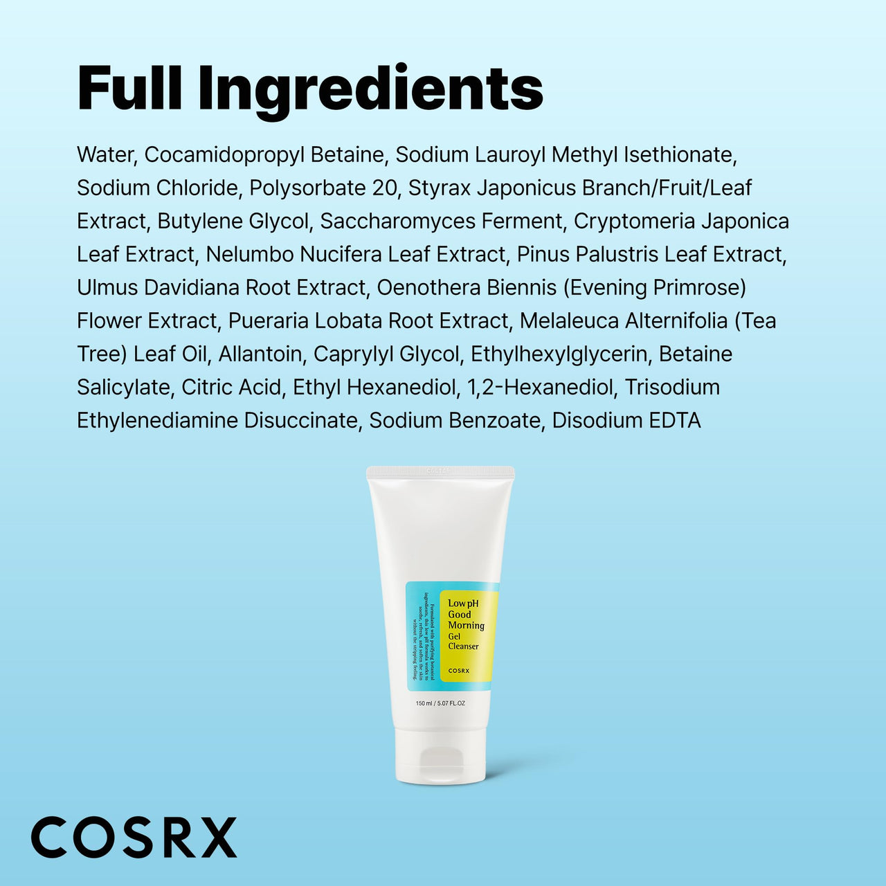 COSRX Low pH Good Morning Gel Face Cleanser, 5.07 fl oz, BHA Face Wash, Daily Mild Face Cleanser for Sensitive Skin, PH Balancing, Korean Skin Care, Korean Face Wash