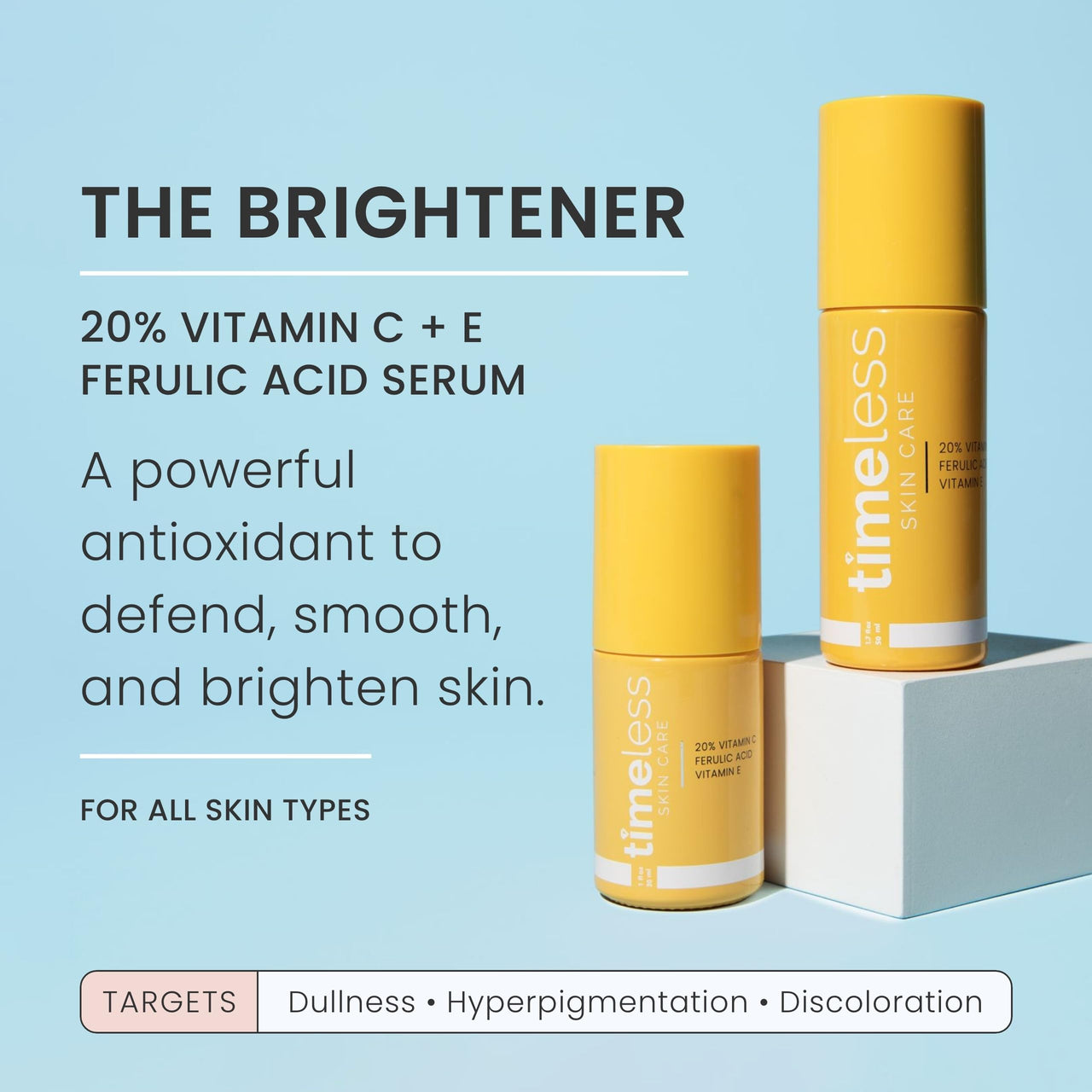 Timeless Skin Care Vitamin C Serum with Vitamin E & Ferulic Acid - 20% Vitamin C Brightening Serum - Face Serum for Oily & Dry Skin - Fragrance-Free Serum for Skin Care - 1 oz (Pack of 2)