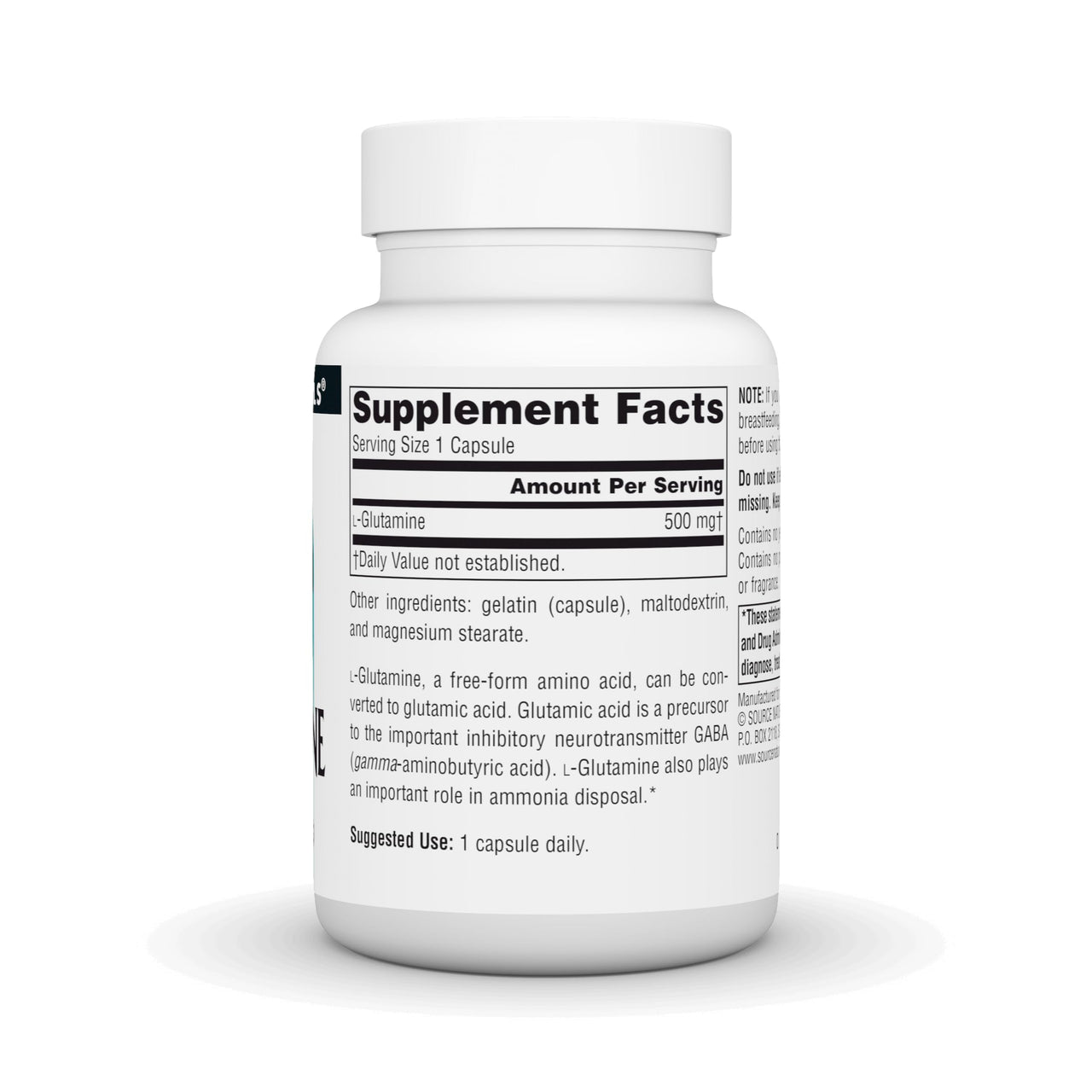 Source Naturals L-Glutamine, Free Form Amino Acid That Supports Metabolic Energy*, 500mg - 50 Capsules