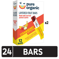 Thumbnail for Pure Organic Layered Fruit Bars, Gluten Free, Vegan Fruit Snacks, Strawberry Banana (2 Boxes, 24 Bars)