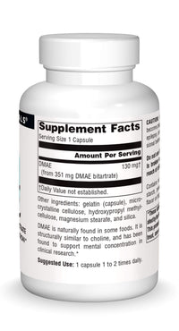 Thumbnail for Source Naturals DMAE, Dimethylaminoethanol Bitartrate - Supports Mental Concentration*, 351mg - 100 Capsules