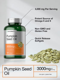 Thumbnail for Horbäach Pumpkin Seed Oil | 3000mg | 120 Softgel Capsules | Cold Pressed Dietary Supplement | Non-GMO and Gluten Free Formula