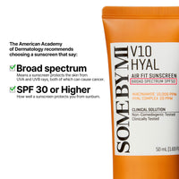 Thumbnail for SOME BY MI V10 Hyal Air Fit Sunscreen - 1.69Oz, 50ml - Daily Moisturizing SPF 50 Korean Sunscreen for Face with UV Protection - No White Cast and Eye Irritation for Sensitive Skin - Korean Skin Care