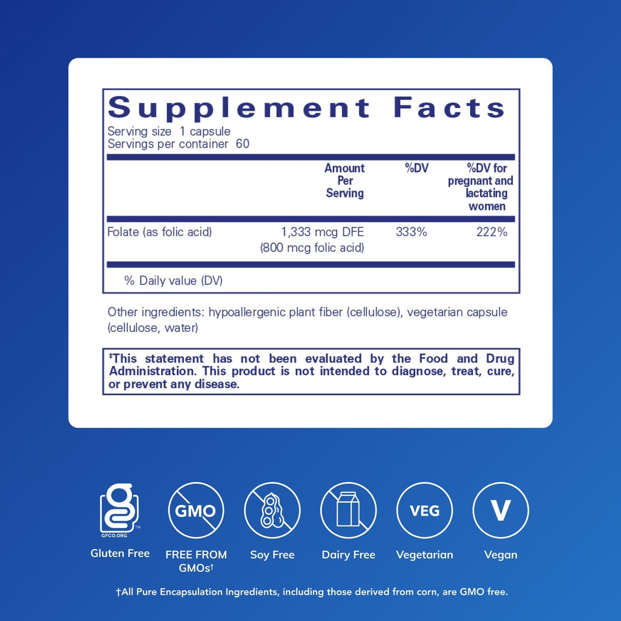 Pure Encapsulations Folic Acid | Hypoallergenic Dietary Supplement | 60 Capsules