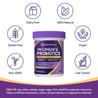 Thumbnail for Doctor's Recipes Probiotics for Women, 100 Billion CFU, 18 Probiotic Strains, Prebiotics, Cranberry, P-5-P & VC, Vaginal, Digestive & Immune Support, Shelf-Stable, 30 Vegan Caps