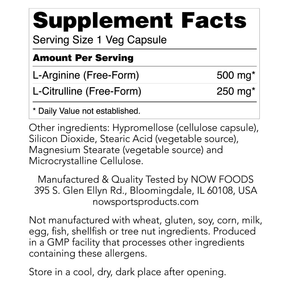 Arginine & Citrulline 500/250mg - 120 Capsules (2 Pack)