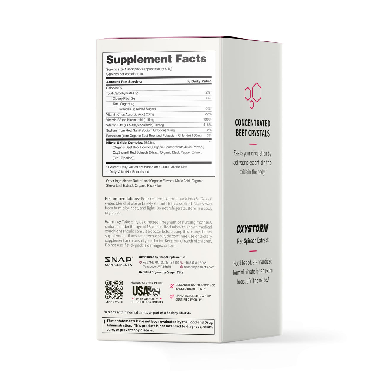 Snap Supplements Organic Beet Root Powder Nitric Oxide Supplement for Men & Women with Red Spinach, Supports Healthy Energy & Blood Pressure Already in Normal Range, 10 Stick Packs, Mixed Berry