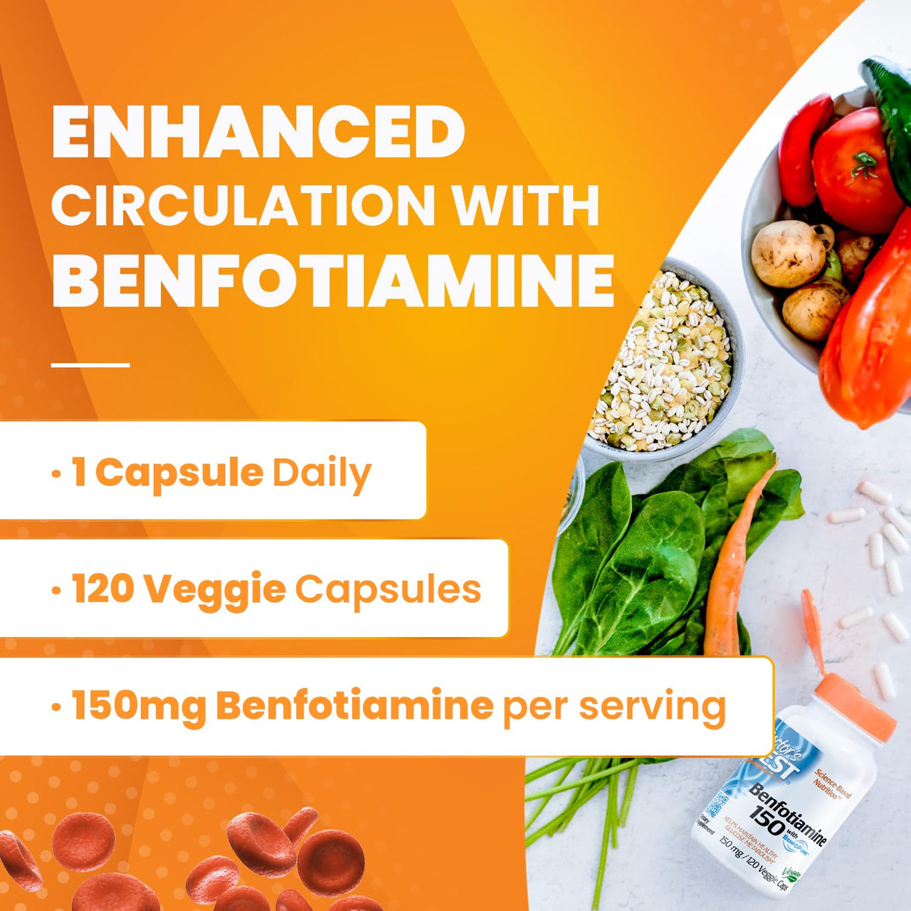 Doctor's BEST Benfotiamine 150mg Supplement - Bioavailable Vitamin B1 for Men & Women, Benfotiamine B1 Capsules, Supports Nerve & Metabolic Health, Antioxidant Support, Non GMO - 120 Veggie Caps