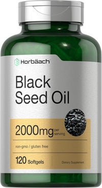 Thumbnail for Horbaach Black Seed Oil Cold Pressed Softgel Capsules | 2000mg | 120 Count | Supplement with Omega 6 and 9 | Nigella Sativa | Non-GMO and Gluten Free