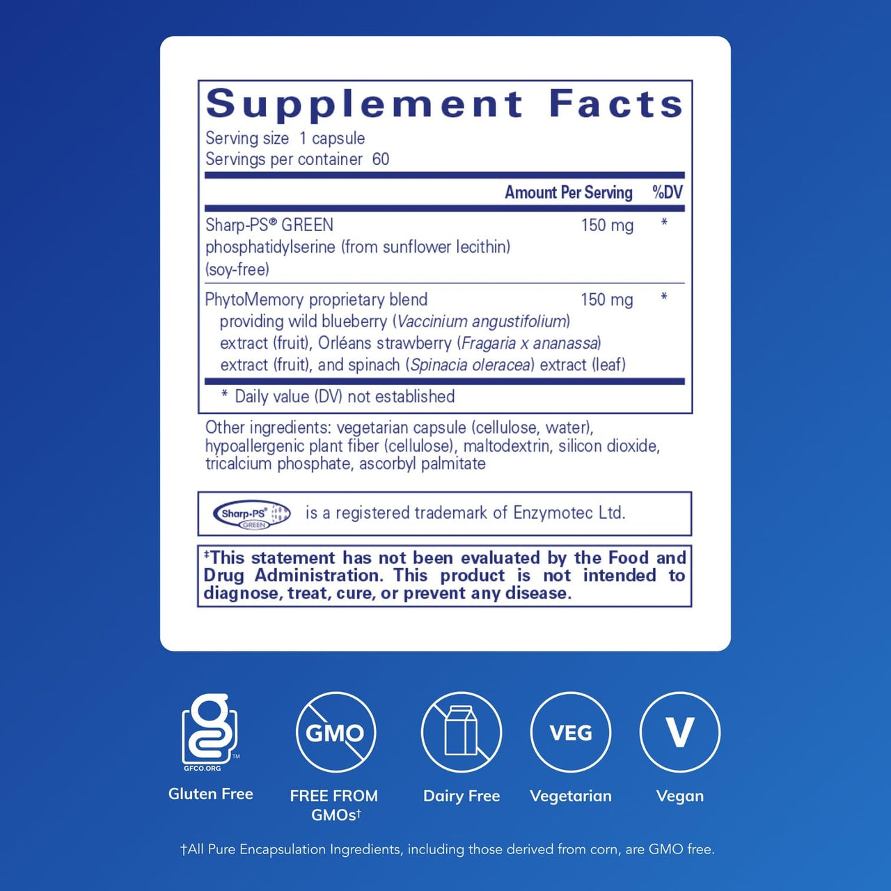 Pure Encapsulations PS Plus | Hypoallergenic Formula for Memory, Brain Processing and Overall Cognitive Function* | 60 Capsules