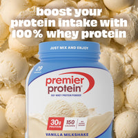 Thumbnail for Premier Protein Powder, Vanilla Milkshake, 30g Protein, 1g Sugar, Gluten Free, No Soy, 40.2 oz (29 Servings)