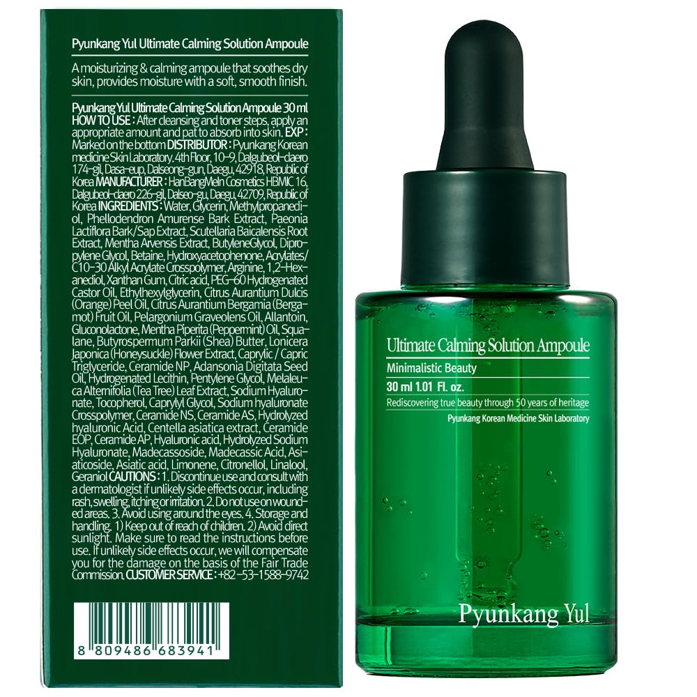 [PKY] Pyunkang Yul Ultimate Calming Solution Ampoule for Sensitive Skin with Patented Ingredients, Serum Intensely Calms & Soothes Redness with Cica & Tea Tree, Korean Skincare (1.01 Fl. Oz, 30ml)