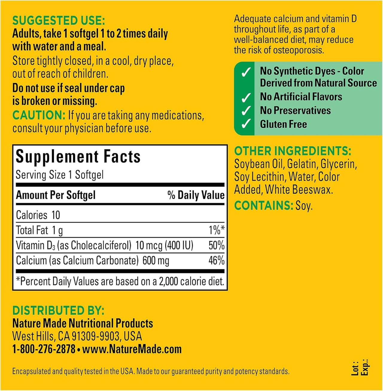 Nature Made Calcium 600 mg With Vitamin D Liquid Softgels 100 ea (Pack of 2)