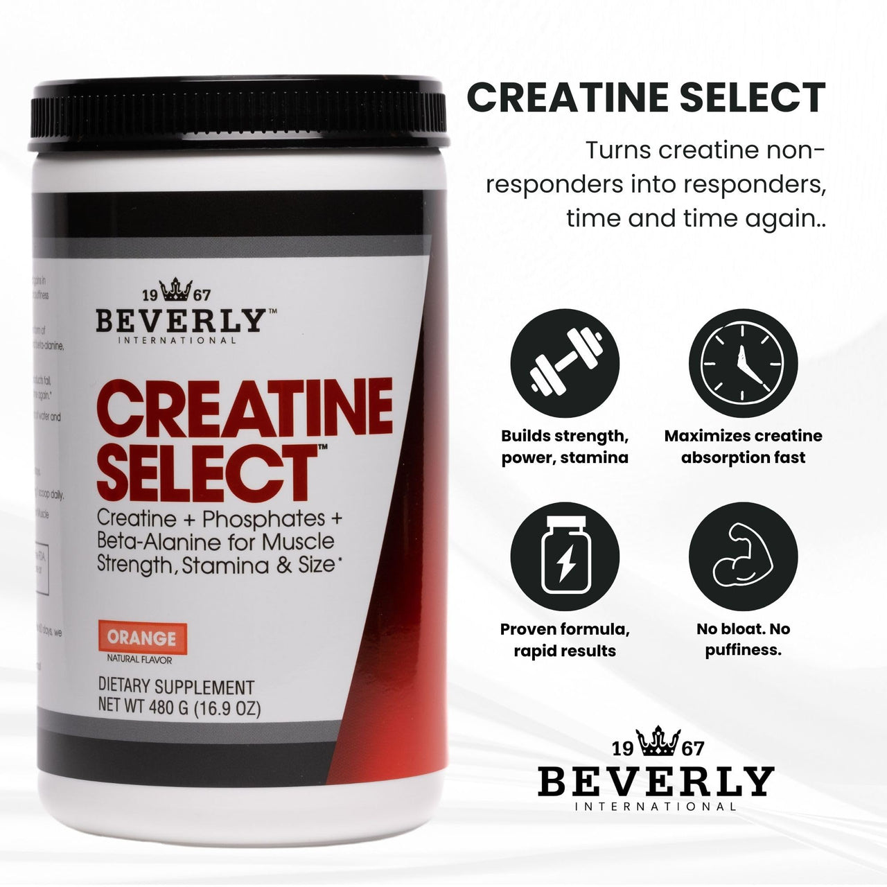 Beverly International Creatine Select with Phosphates, 40 Servings. A Fail-Proof Creatine Monohydrate Formula. Boost Muscle Size, Strength, Endurance and Recovery. for Men and Women. Tastes Like Tang