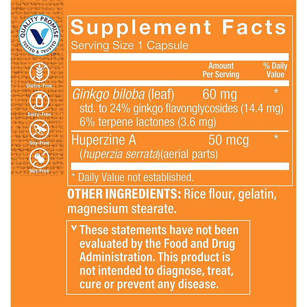The Vitamin Shoppe Ginkgo Biloba - Memory Support, Mental Clarity & Circulation, Standardized Extract (60 Capsules)