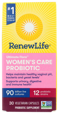 Thumbnail for Renew Life Ultimate Flora Women's Care Probiotic Supplement, 90 Billion, Non-GMO, 30 Vegetarian Capsules