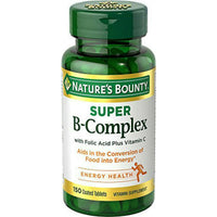 Thumbnail for Nature's Bounty Super B-complex with Folic Acid Plus Vitamin C, 300 Tablets (2 X 150 Count Bottles)