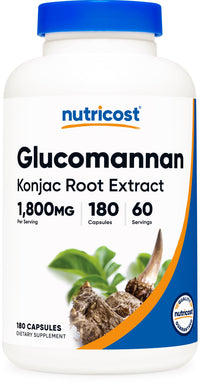 Thumbnail for Nutricost Glucomannan 1,800mg Per Serving, 180 Capsules - Natural Fiber Source, Non-GMO, Gluten Free